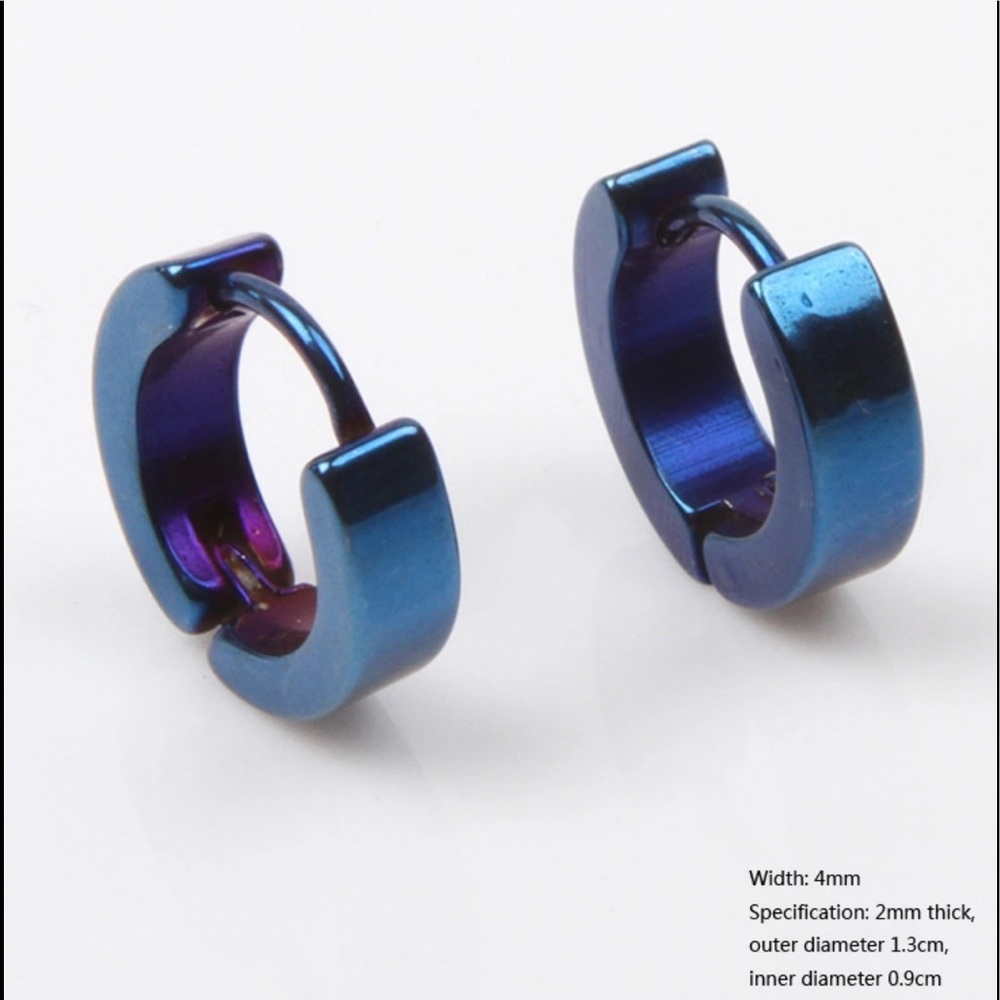 Unisex Stainless Steel Round Hoop BLUE Earrings